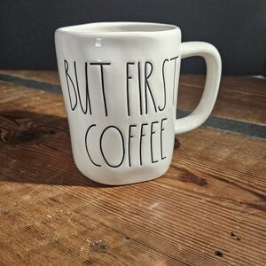 Rae Dunn White Ceramic Mug with Black 'But First Coffee' Lettering
